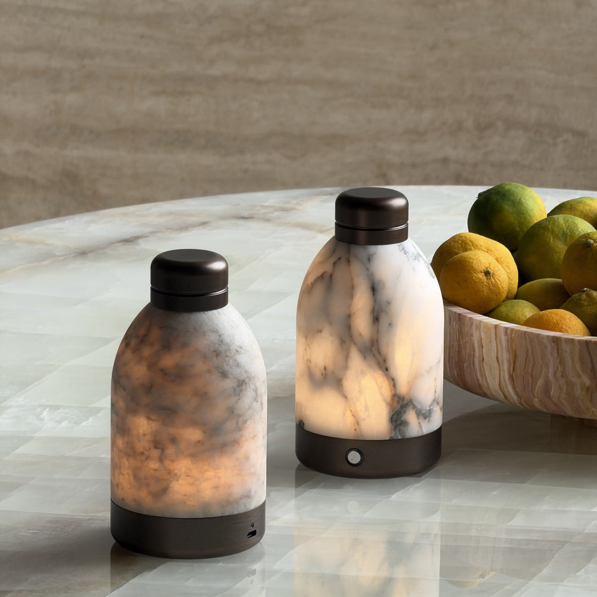 Capsule Marble Table Lamp (Built-in Battery) – Cordless Alabaster & Marble Rechargeable Accent Light