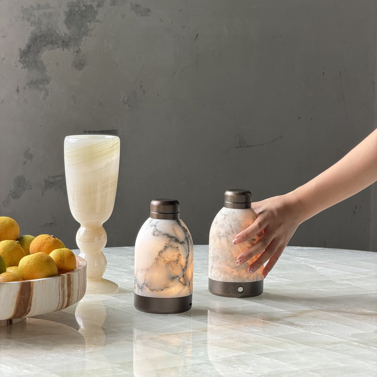 Capsule Marble Table Lamp (Built-in Battery) – Cordless Alabaster & Marble Rechargeable Accent Light