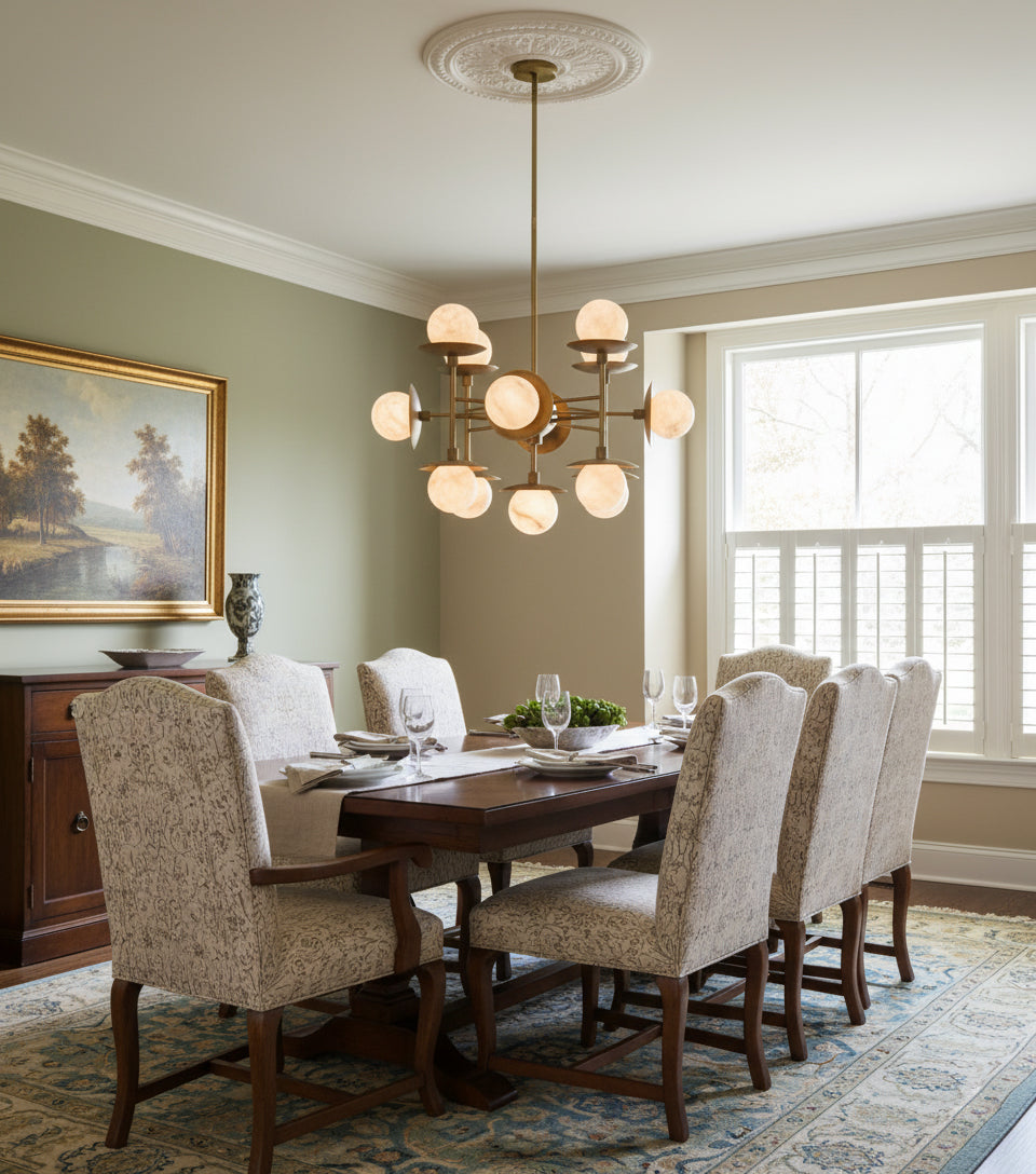 Cara Alabaster Chandelier – Brass & Natural Alabaster Tiered Multi-Light Chandelier
