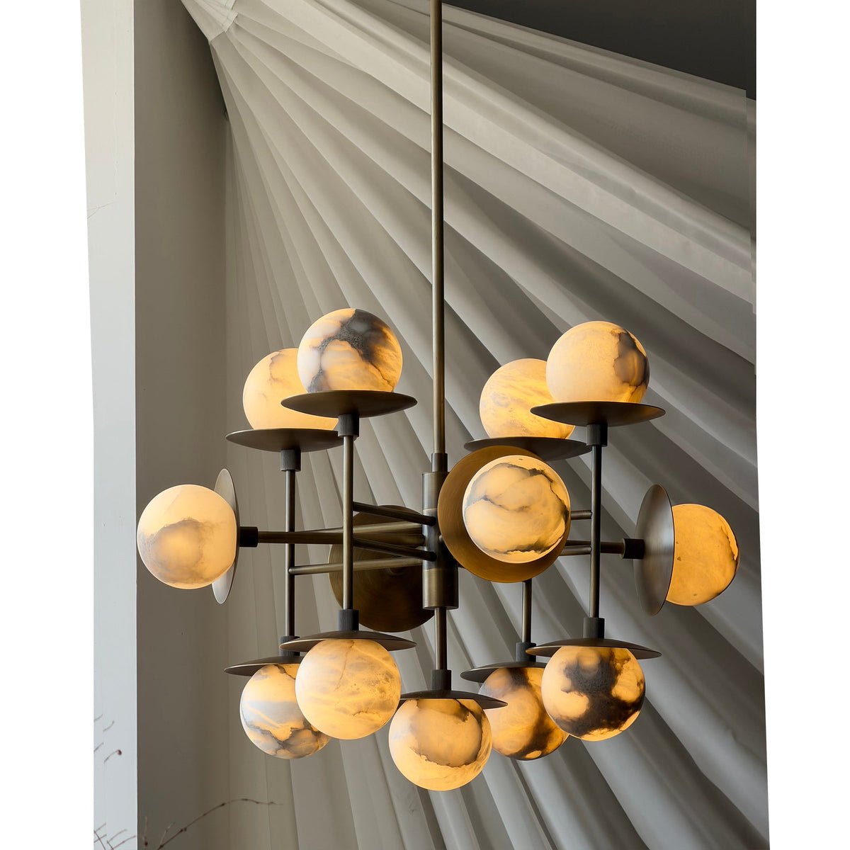 Cara Alabaster Chandelier – Brass & Natural Alabaster Tiered Multi-Light Chandelier
