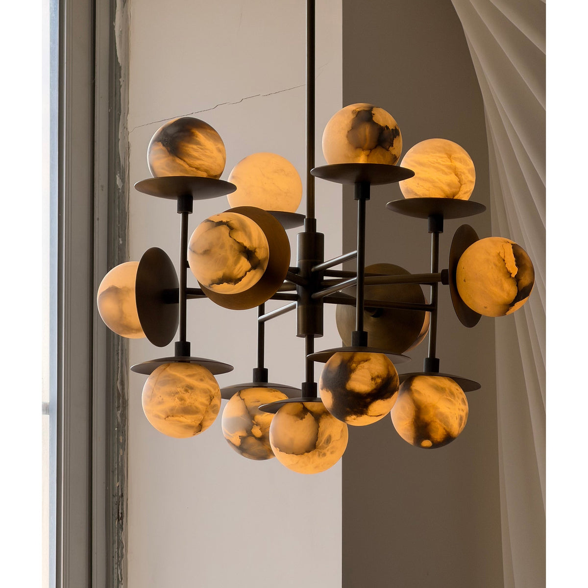 Cara Alabaster Chandelier – Brass & Natural Alabaster Tiered Multi-Light Chandelier