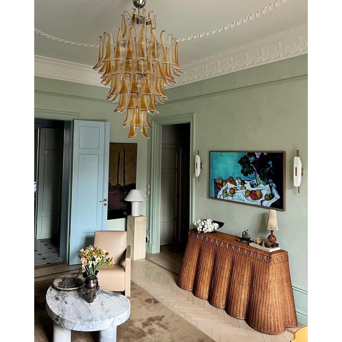 Caramello Petal Chandelier – Cascading Glass Petal Statement Chandelier