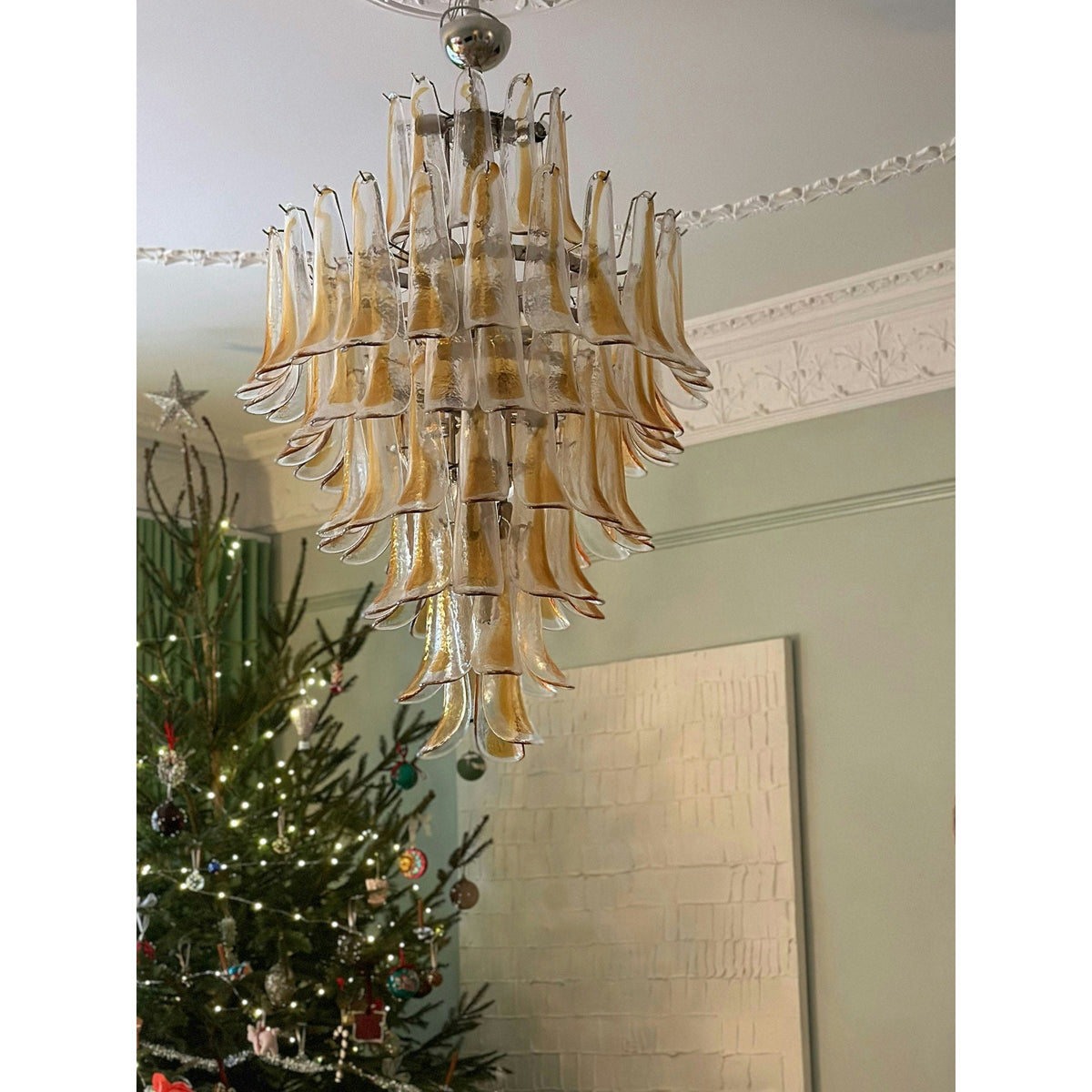 Caramello Petal Chandelier – Cascading Glass Petal Statement Chandelier