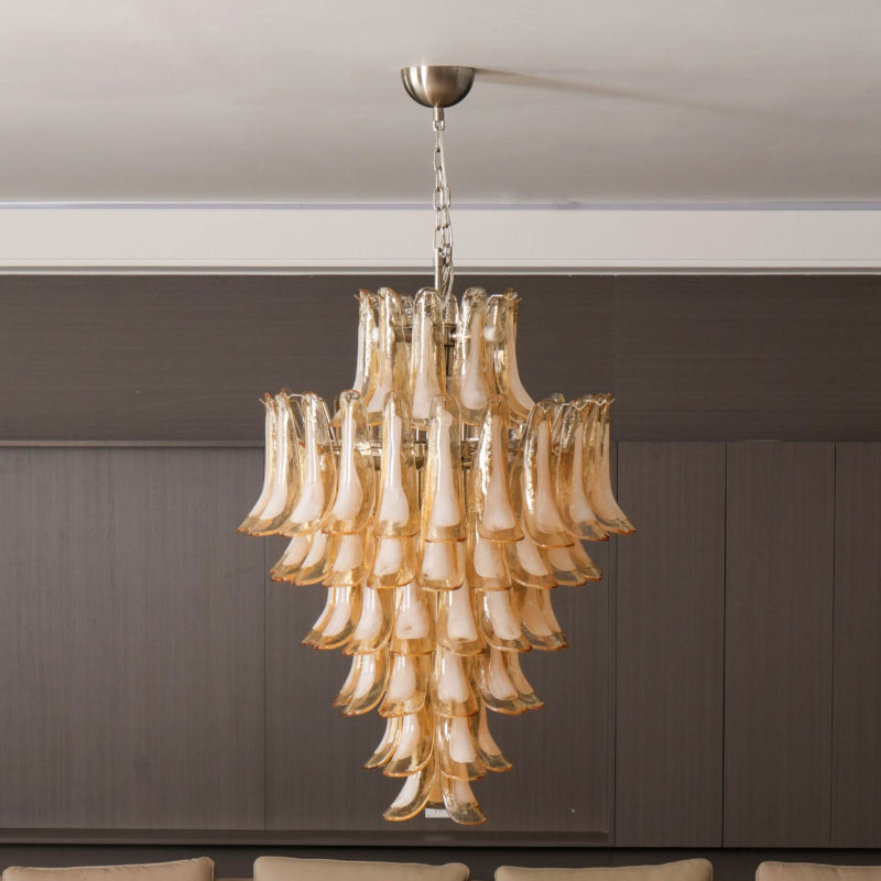Caramello Petal Chandelier – Cascading Glass Petal Statement Chandelier