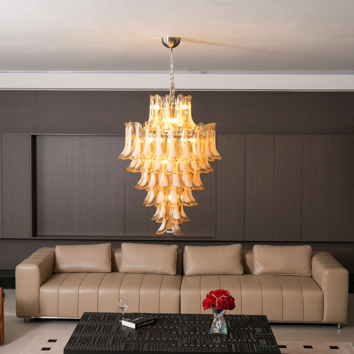Caramello Petal Chandelier – Cascading Glass Petal Statement Chandelier
