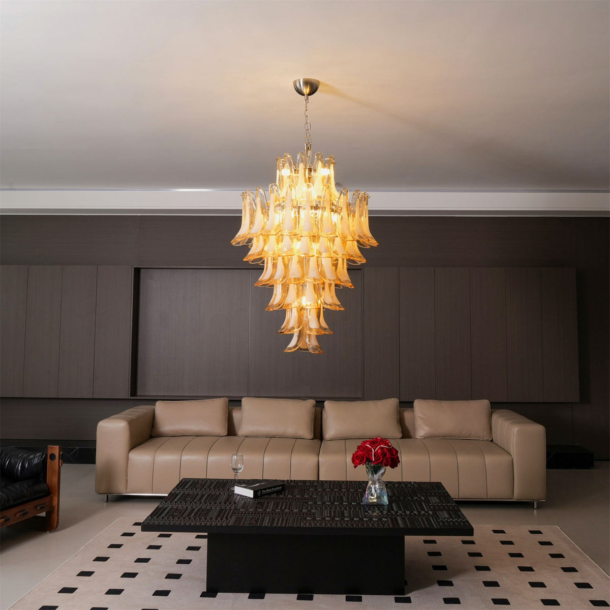 Caramello Petal Chandelier – Cascading Glass Petal Statement Chandelier