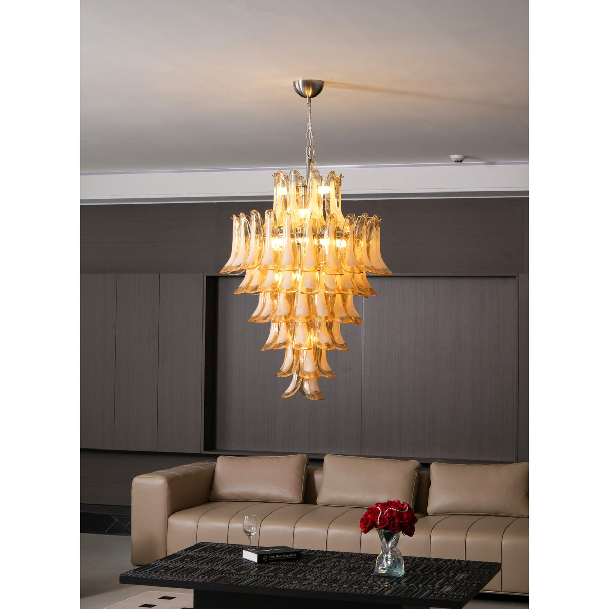 Caramello Petal Chandelier – Cascading Glass Petal Statement Chandelier