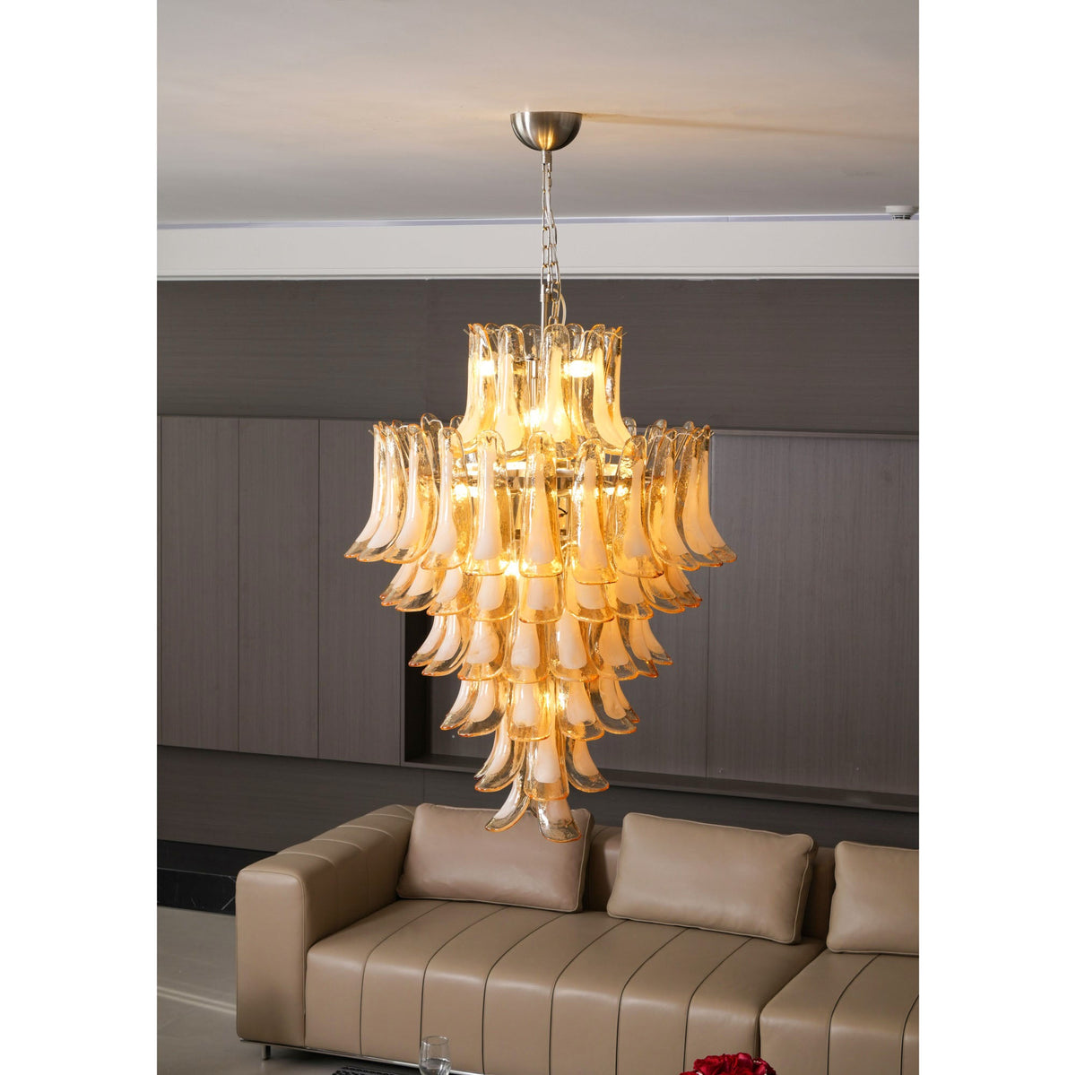 Caramello Petal Chandelier – Cascading Glass Petal Statement Chandelier