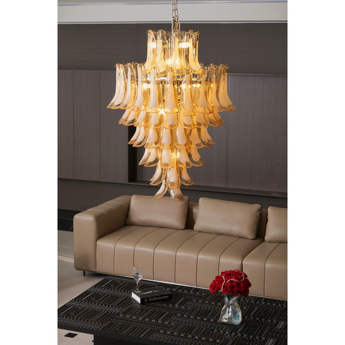 Caramello Petal Chandelier – Cascading Glass Petal Statement Chandelier
