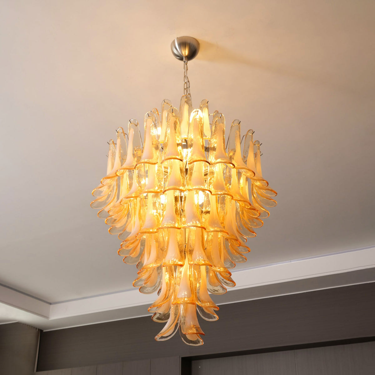 Caramello Petal Chandelier – Cascading Glass Petal Statement Chandelier