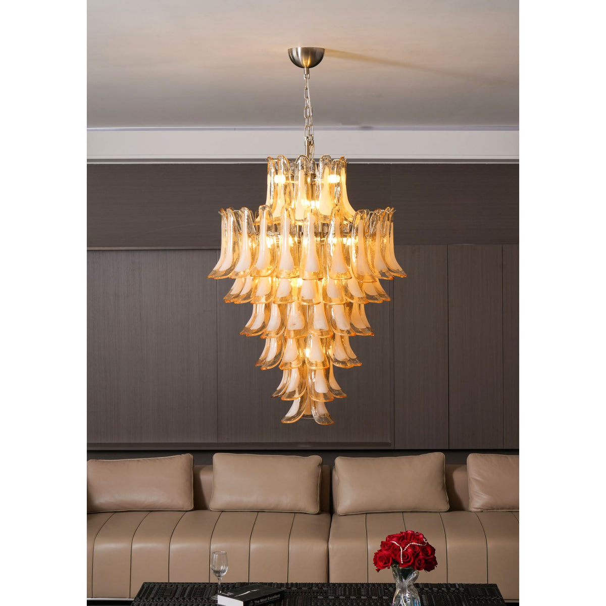 Caramello Petal Chandelier – Cascading Glass Petal Statement Chandelier