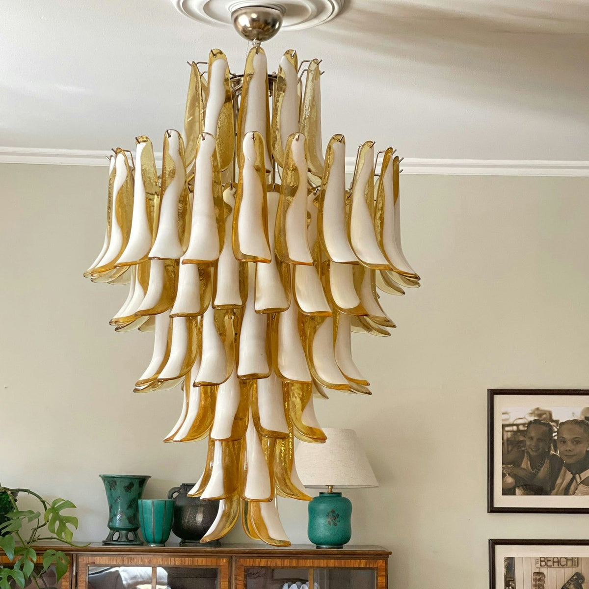Caramello Petal Chandelier – Cascading Glass Petal Statement Chandelier