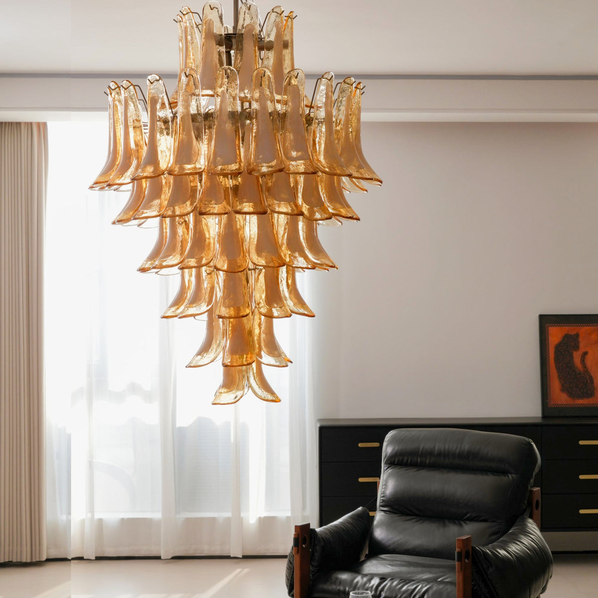 Caramello Petal Chandelier – Cascading Glass Petal Statement Chandelier