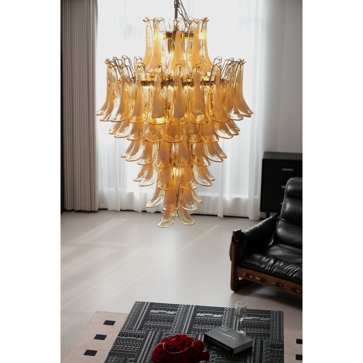 Caramello Petal Chandelier – Cascading Glass Petal Statement Chandelier