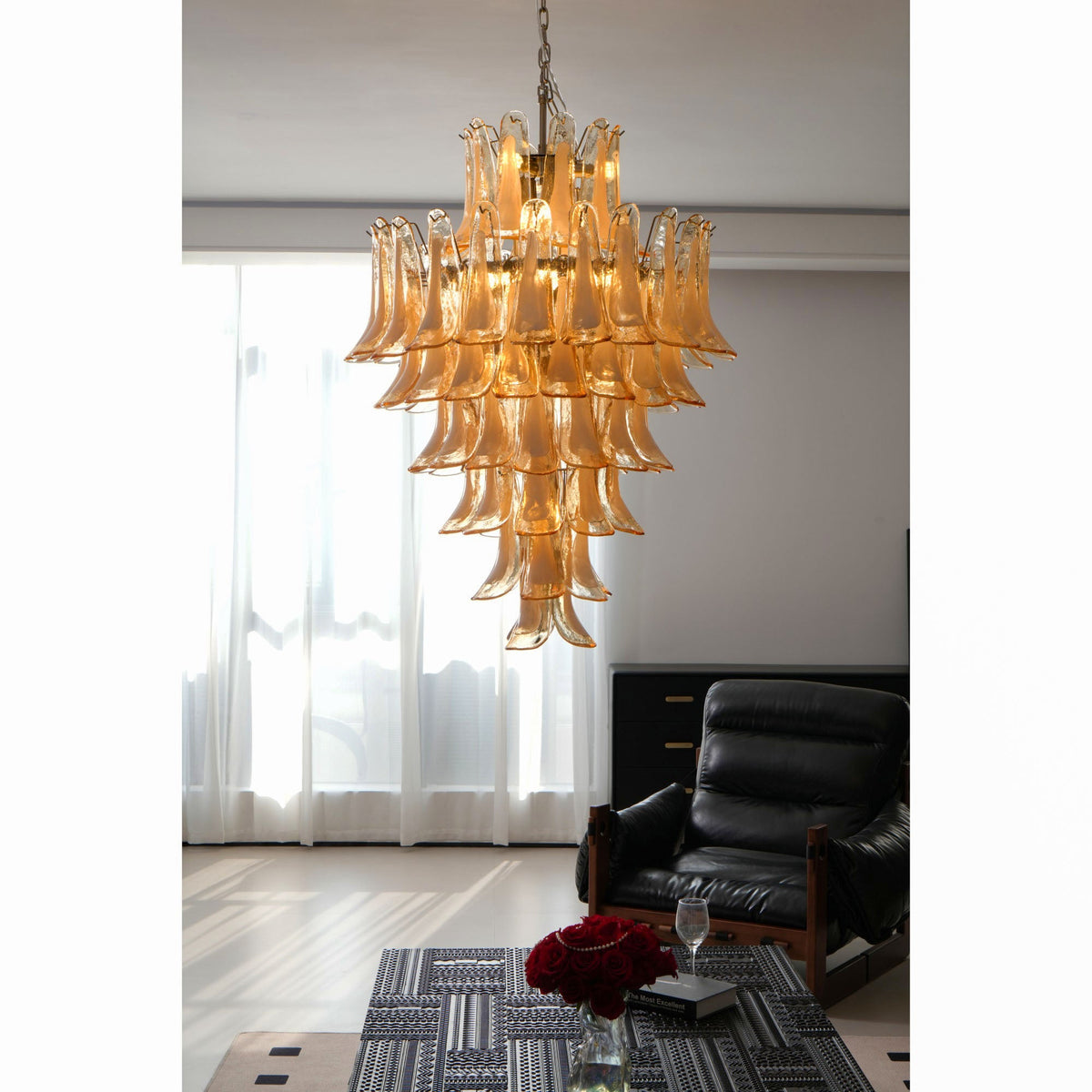 Caramello Petal Chandelier – Cascading Glass Petal Statement Chandelier