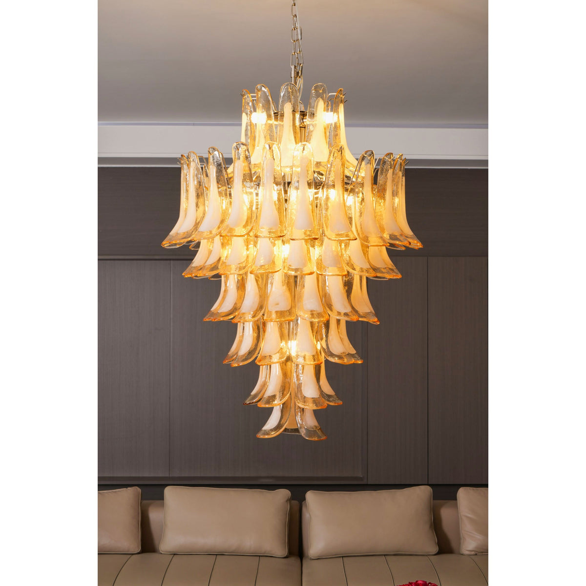 Caramello Petal Chandelier – Cascading Glass Petal Statement Chandelier