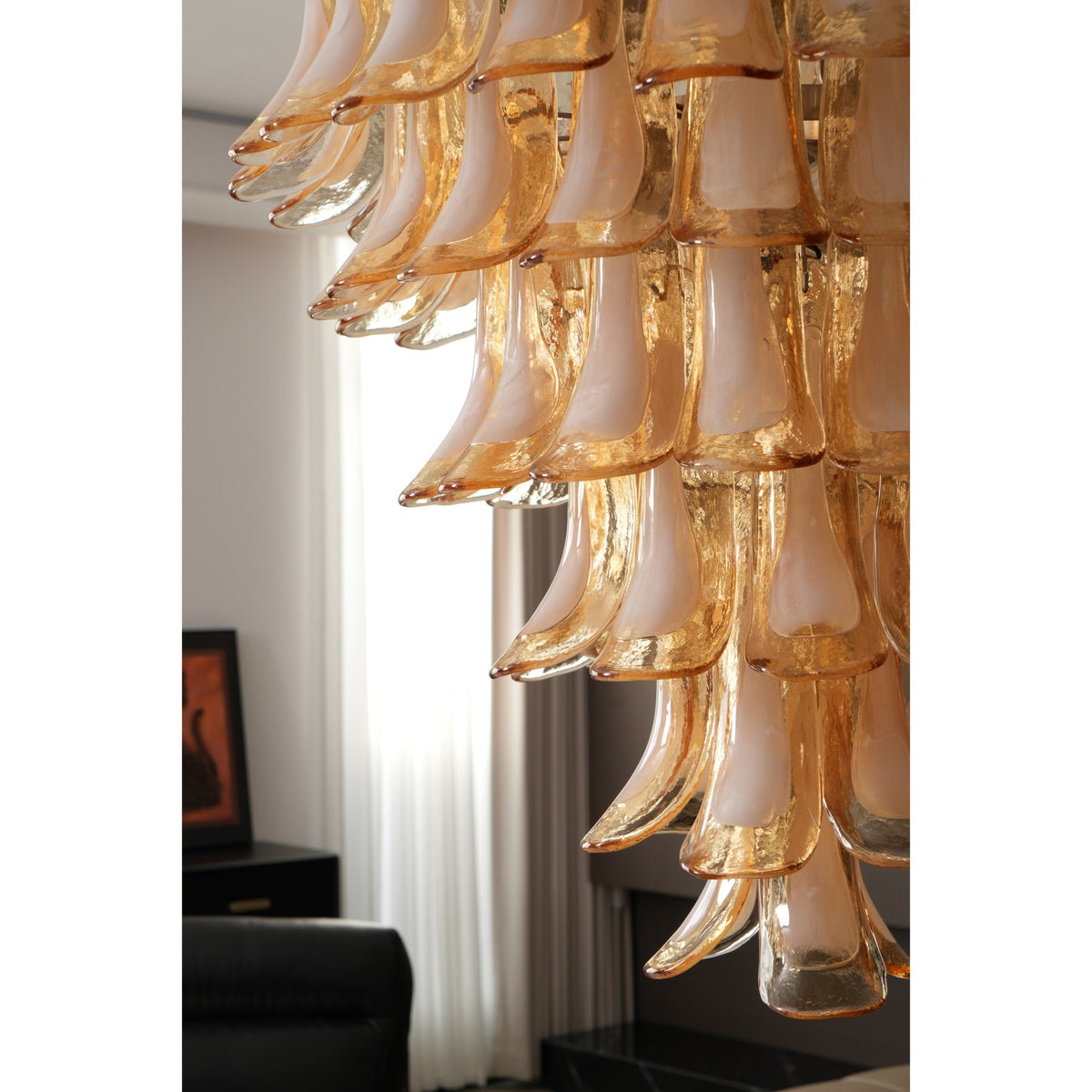 Caramello Petal Chandelier – Cascading Glass Petal Statement Chandelier