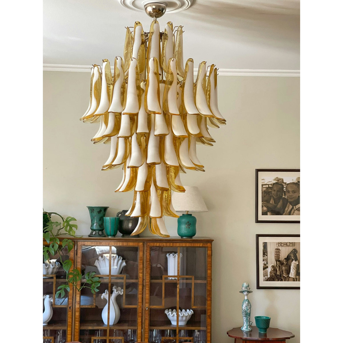 Caramello Petal Chandelier – Cascading Glass Petal Statement Chandelier