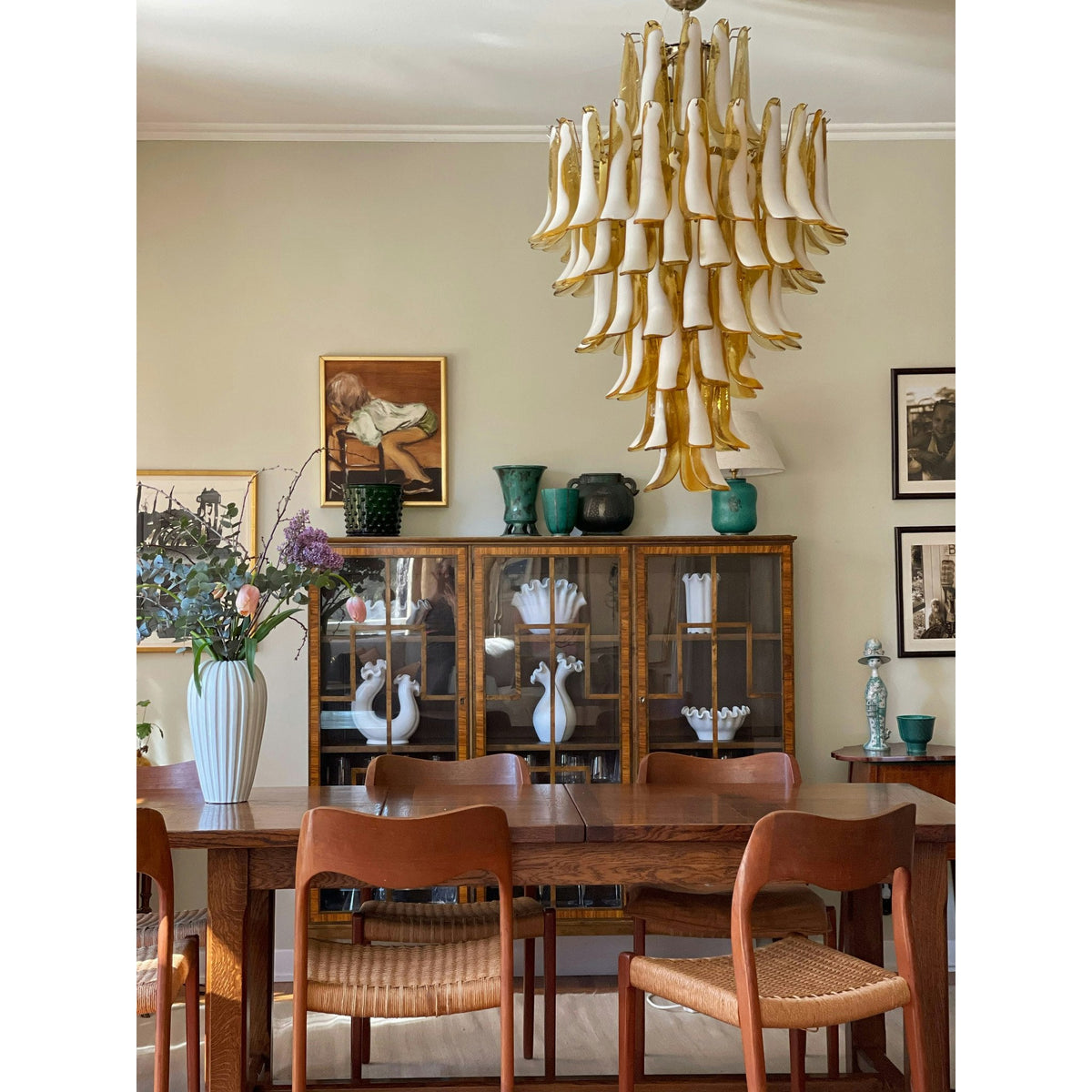Caramello Petal Chandelier – Cascading Glass Petal Statement Chandelier