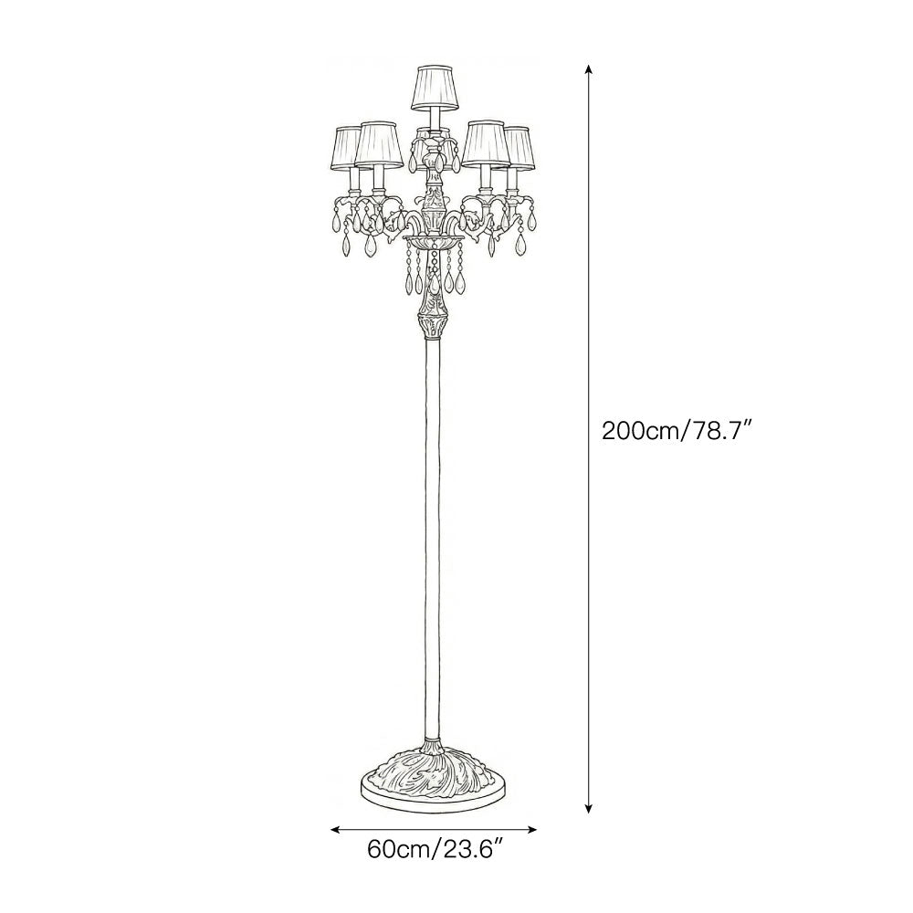 Carins Floor Lamp – Vintage Brass & Pleated Fabric Multi-Head Candlestick Floor Lamp