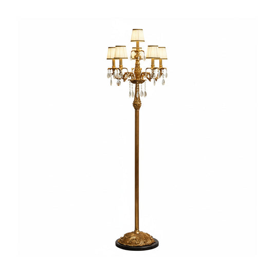 Carins Floor Lamp – Vintage Brass & Pleated Fabric Multi-Head Candlestick Floor Lamp