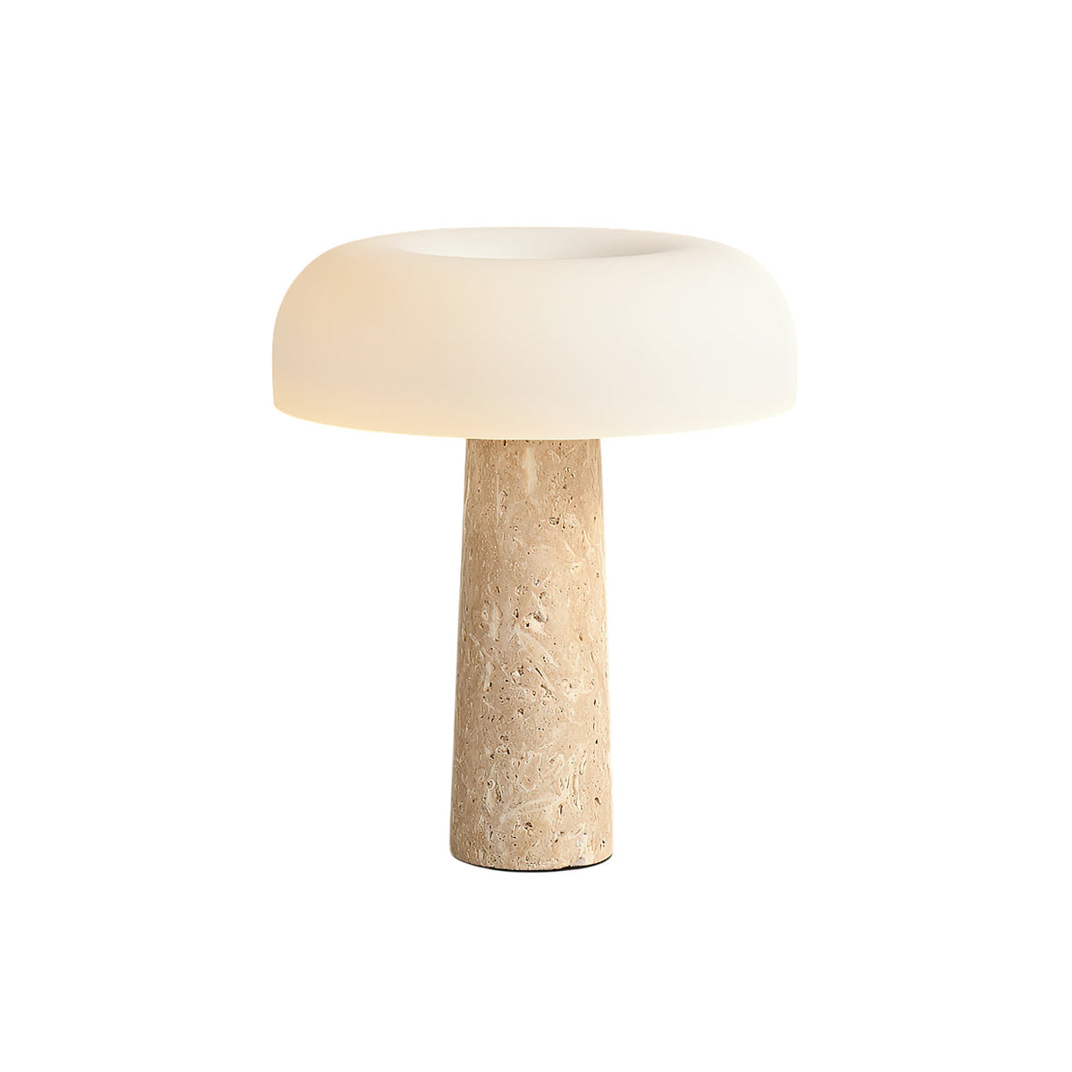 Carla Table Lamp – Travertine Natural Stone & Opal Glass Accent Light