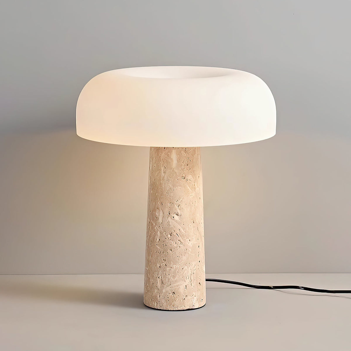 Carla Table Lamp – Travertine Natural Stone & Opal Glass Accent Light