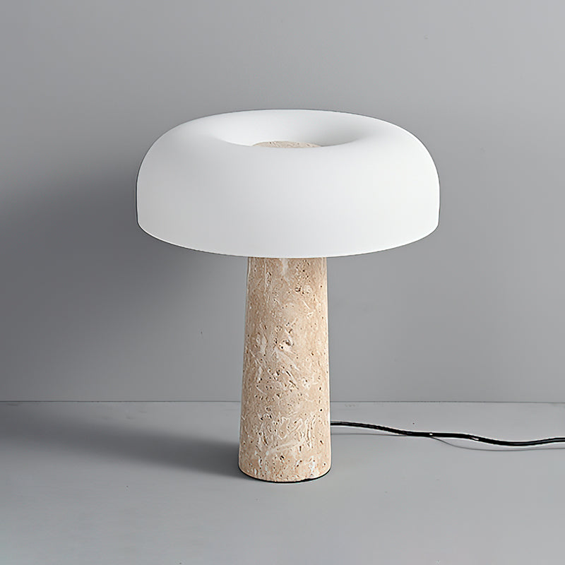 Carla Table Lamp – Travertine Natural Stone & Opal Glass Accent Light