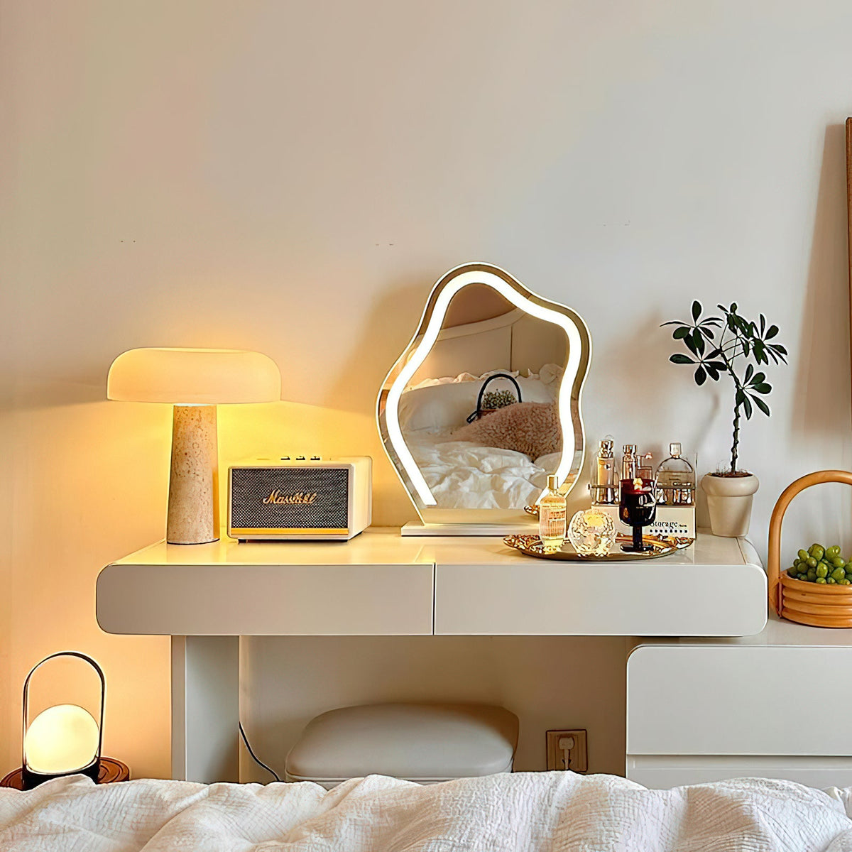 Carla Table Lamp – Travertine Natural Stone & Opal Glass Accent Light
