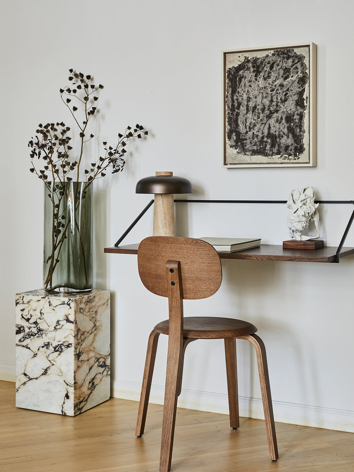 Carla Travertine Table Lamp – Raw Travertine Stone & Aluminum Accent Lamp