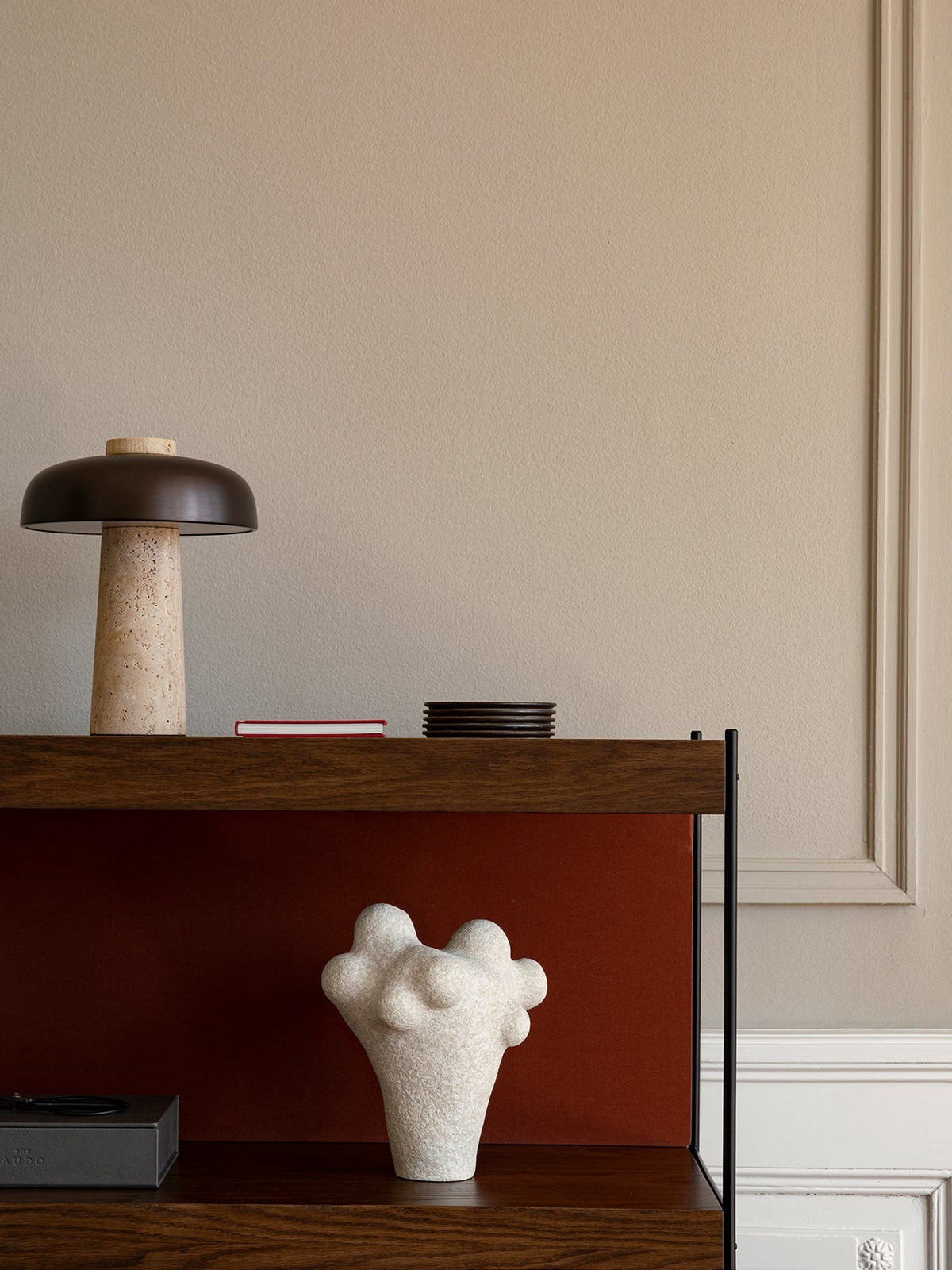 Carla Travertine Table Lamp – Raw Travertine Stone & Aluminum Accent Lamp