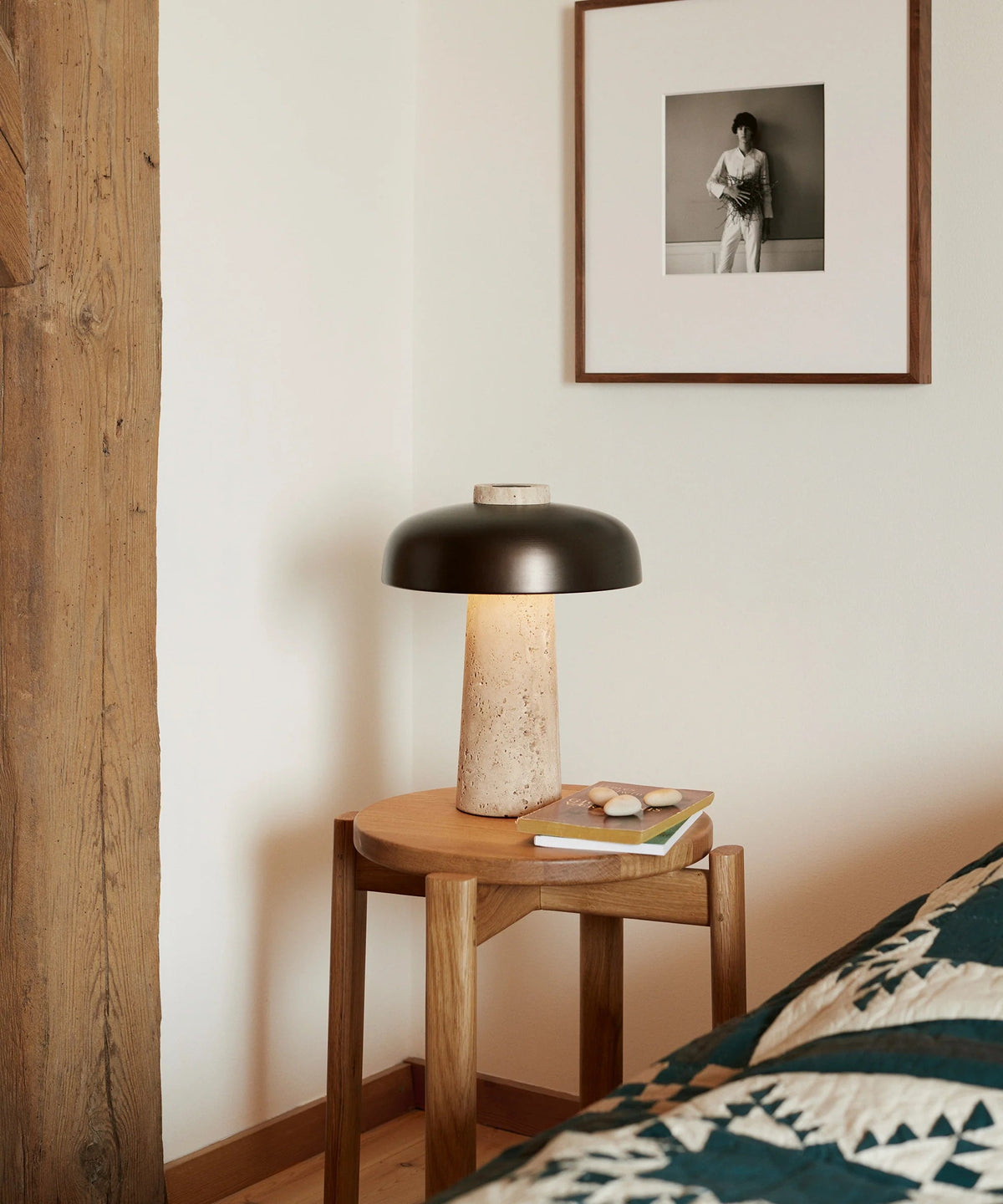 Carla Travertine Table Lamp – Raw Travertine Stone & Aluminum Accent Lamp