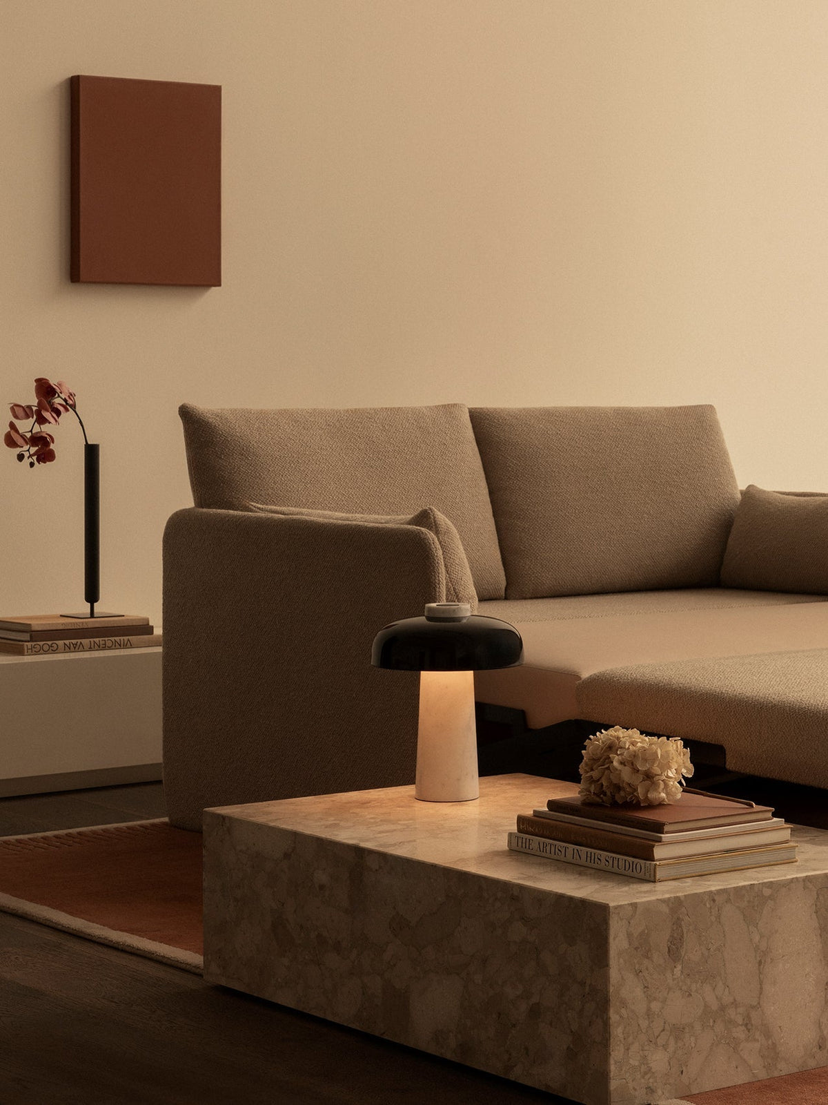 Carla Travertine Table Lamp – Raw Travertine Stone & Aluminum Accent Lamp