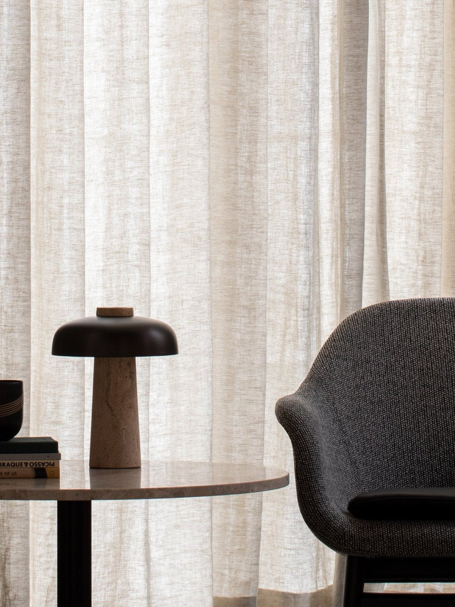 Carla Travertine Table Lamp – Raw Travertine Stone & Aluminum Accent Lamp