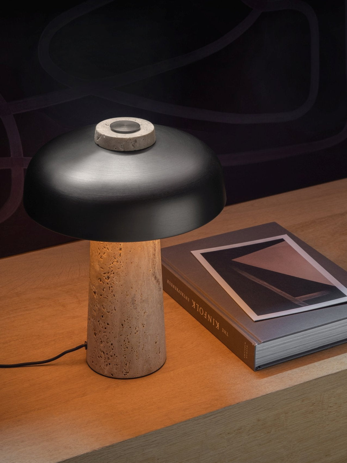 Carla Travertine Table Lamp – Raw Travertine Stone & Aluminum Accent Lamp