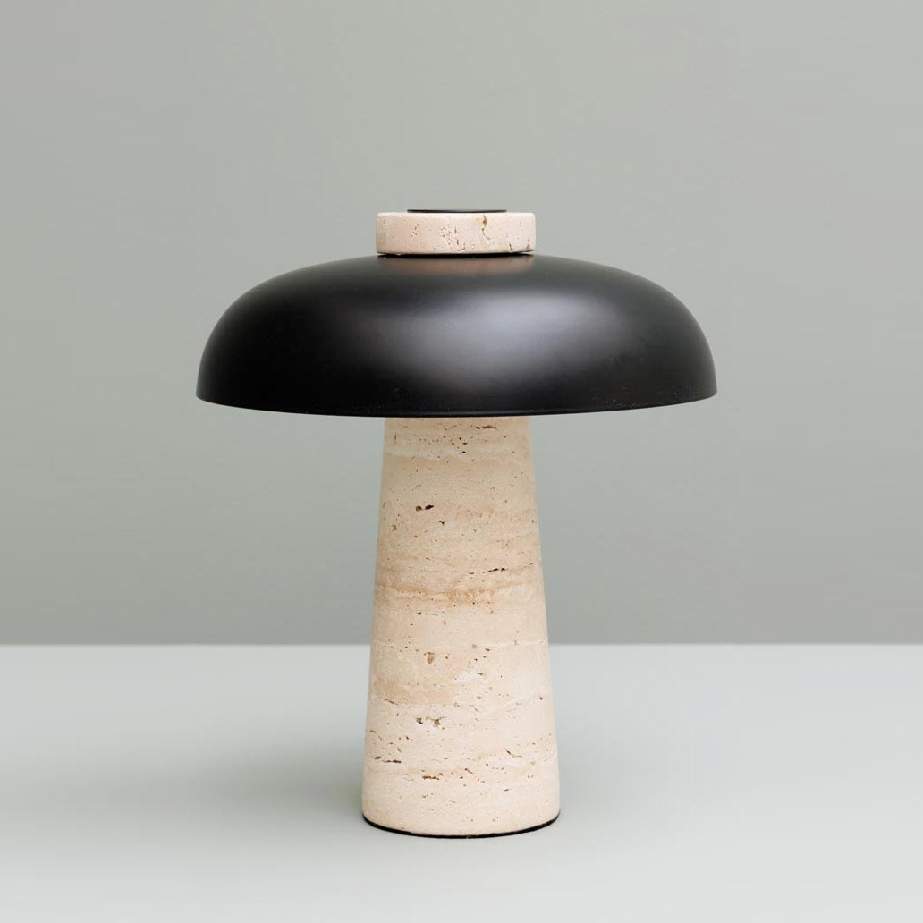 Carla Travertine Table Lamp – Raw Travertine Stone & Aluminum Accent Lamp