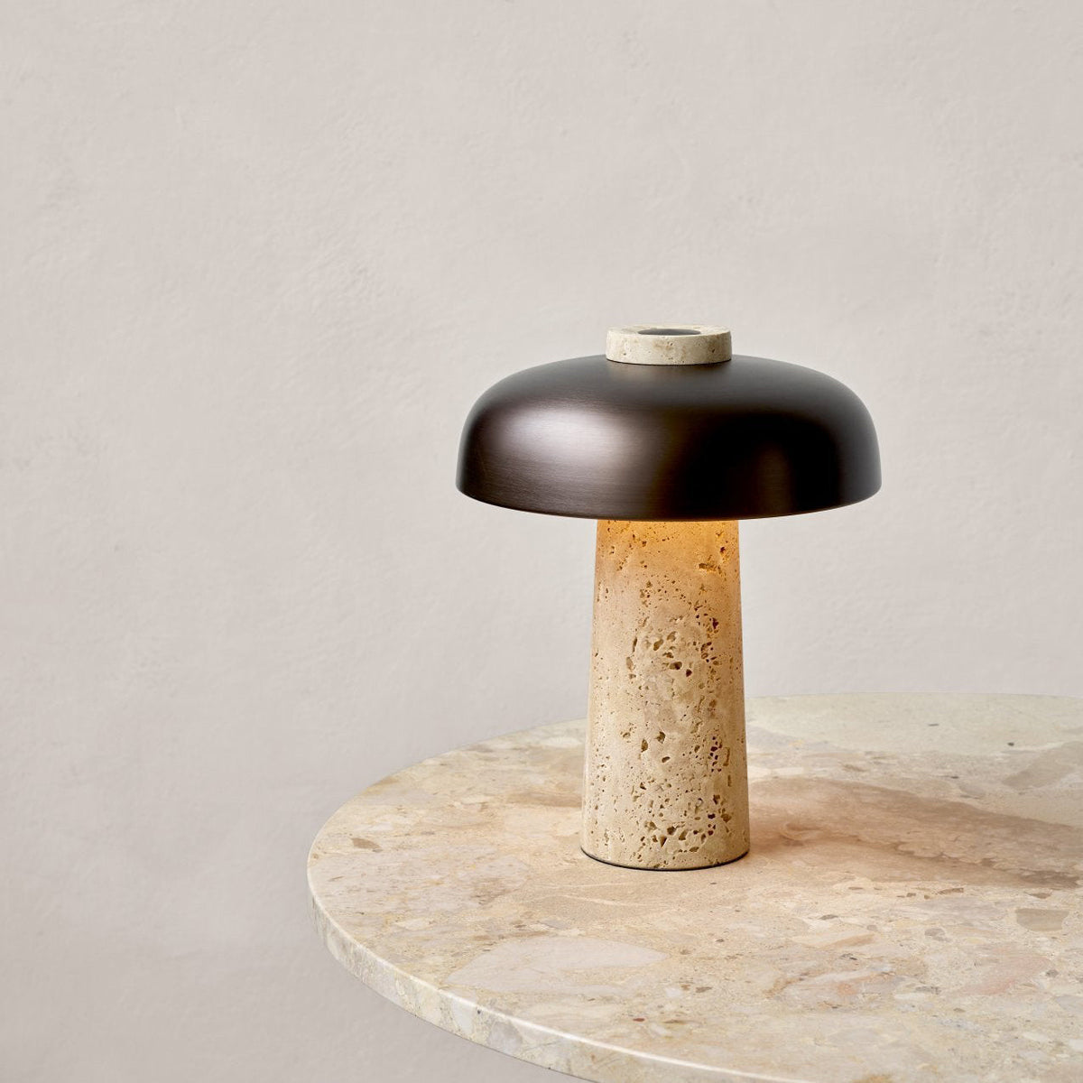 Carla Travertine Table Lamp – Raw Travertine Stone & Aluminum Accent Lamp