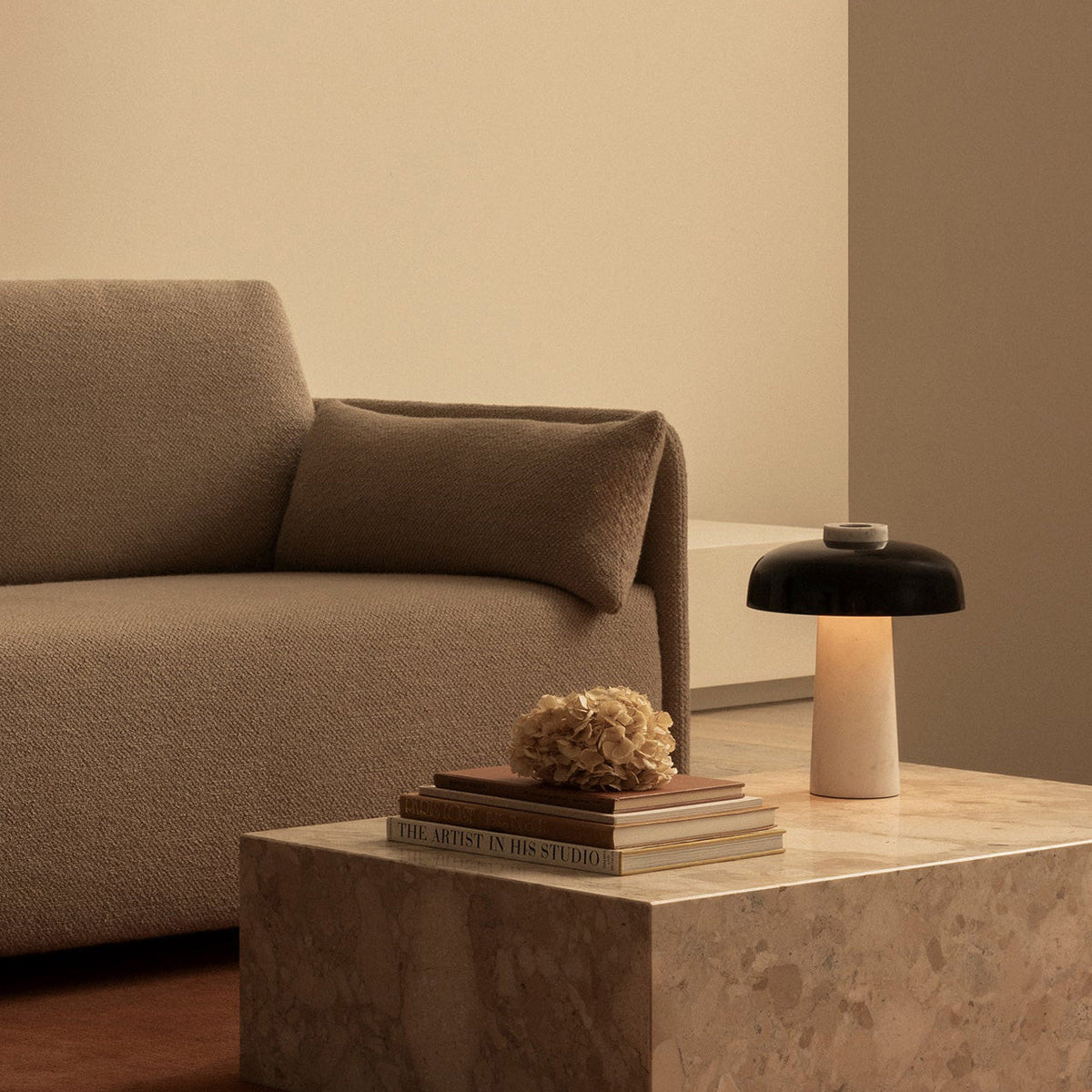 Carla Travertine Table Lamp – Raw Travertine Stone & Aluminum Accent Lamp