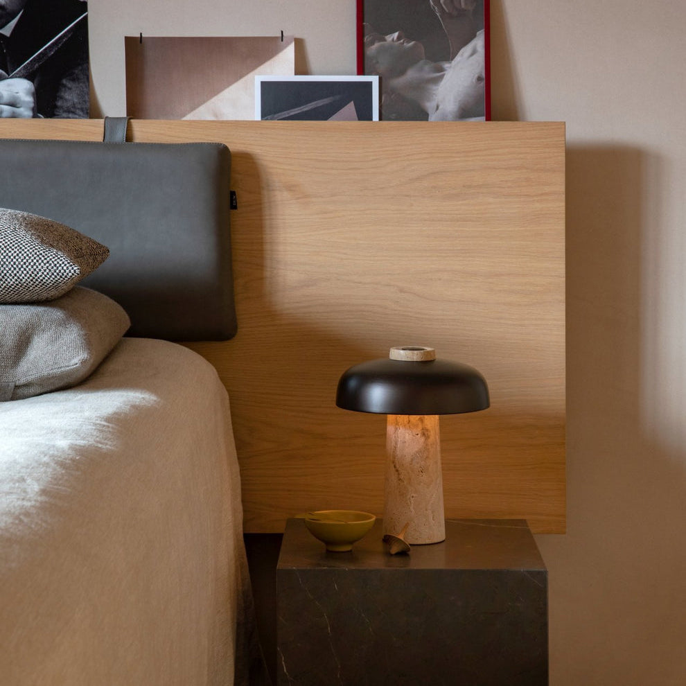 Carla Travertine Table Lamp – Raw Travertine Stone & Aluminum Accent Lamp