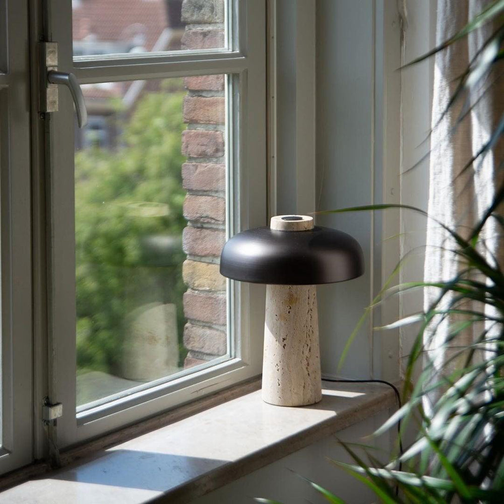 Carla Travertine Table Lamp – Raw Travertine Stone & Aluminum Accent Lamp