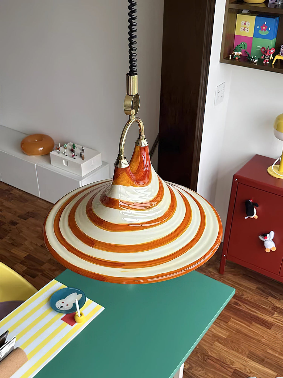 Carlo Trumpet Pendant Lamp – Orange Striped Trumpet Dual-Light Pendant