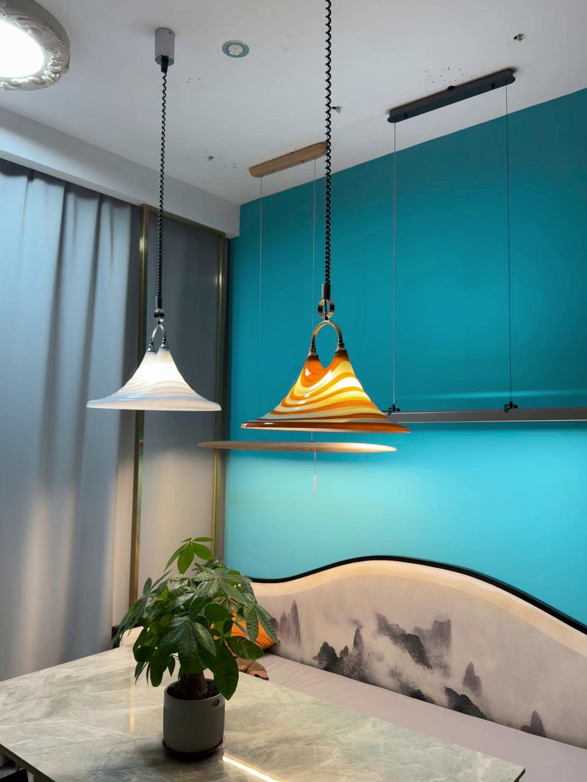 Carlo Trumpet Pendant Lamp – Orange Striped Trumpet Dual-Light Pendant