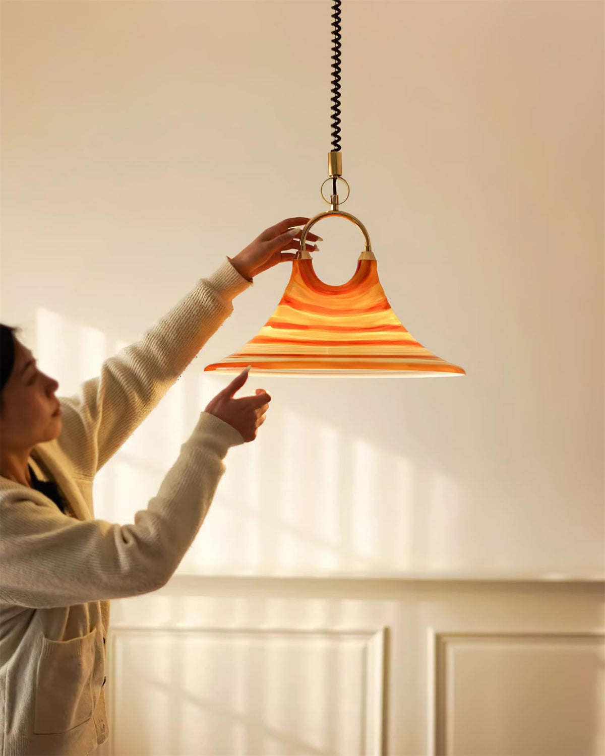 Carlo Trumpet Pendant Lamp – Orange Striped Trumpet Dual-Light Pendant
