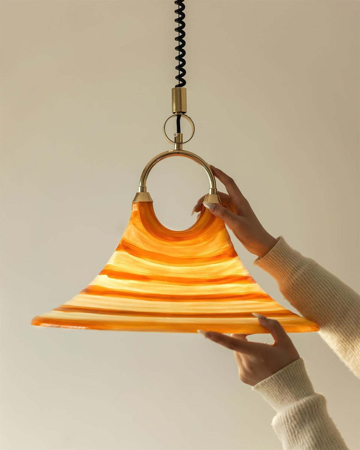 Carlo Trumpet Pendant Lamp – Orange Striped Trumpet Dual-Light Pendant
