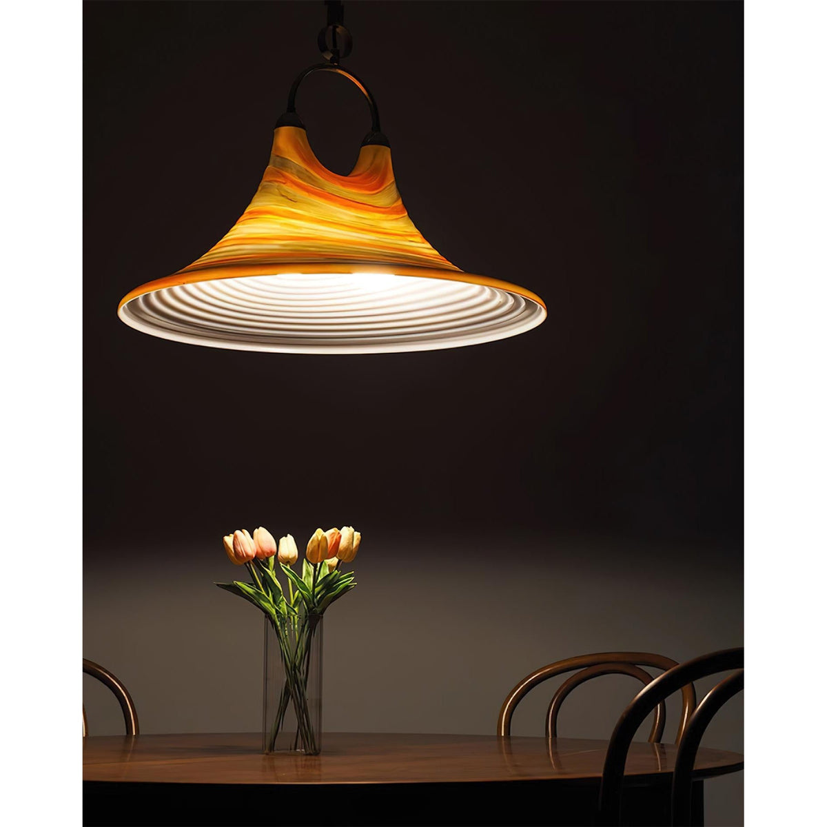 Carlo Trumpet Pendant Lamp – Orange Striped Trumpet Dual-Light Pendant