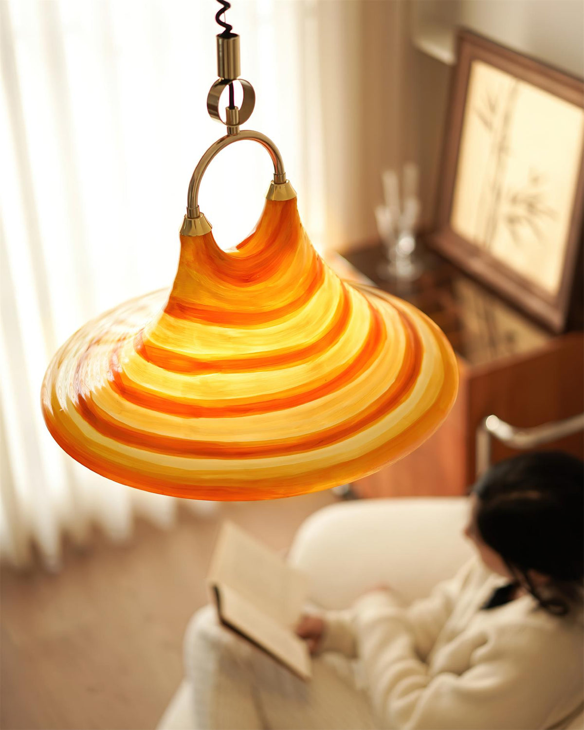 Carlo Trumpet Pendant Lamp – Orange Striped Trumpet Dual-Light Pendant