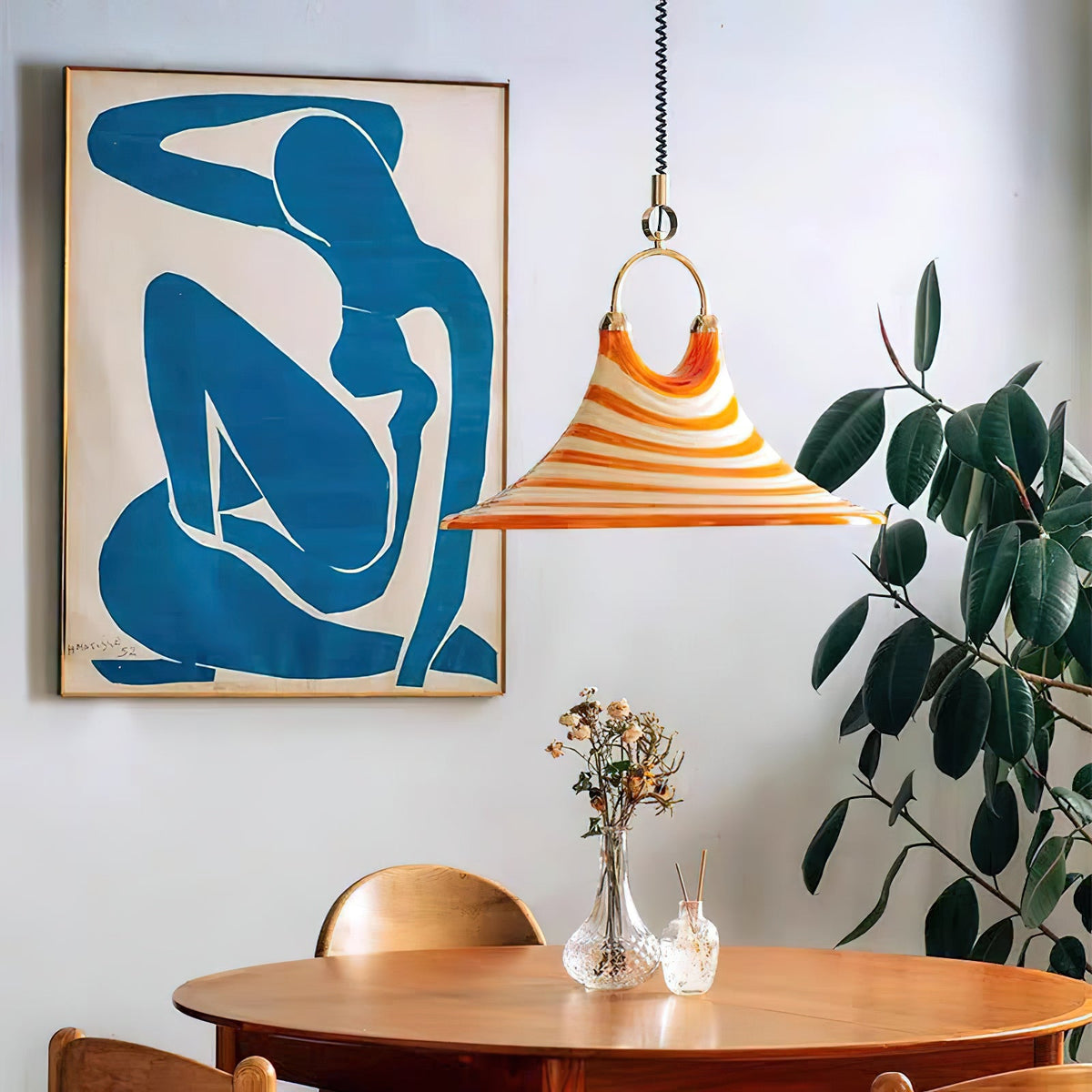 Carlo Trumpet Pendant Lamp – Orange Striped Trumpet Dual-Light Pendant