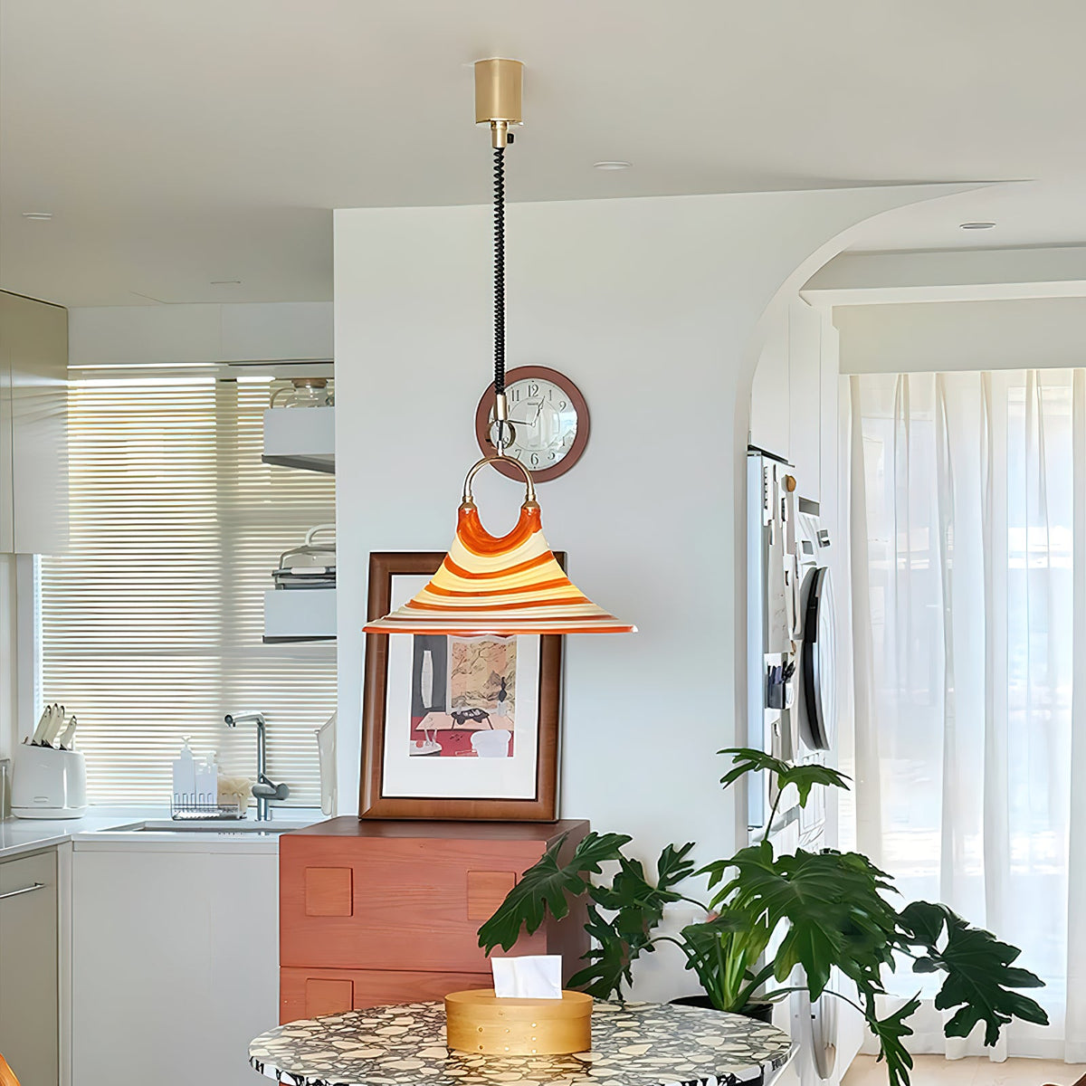 Carlo Trumpet Pendant Lamp – Orange Striped Trumpet Dual-Light Pendant