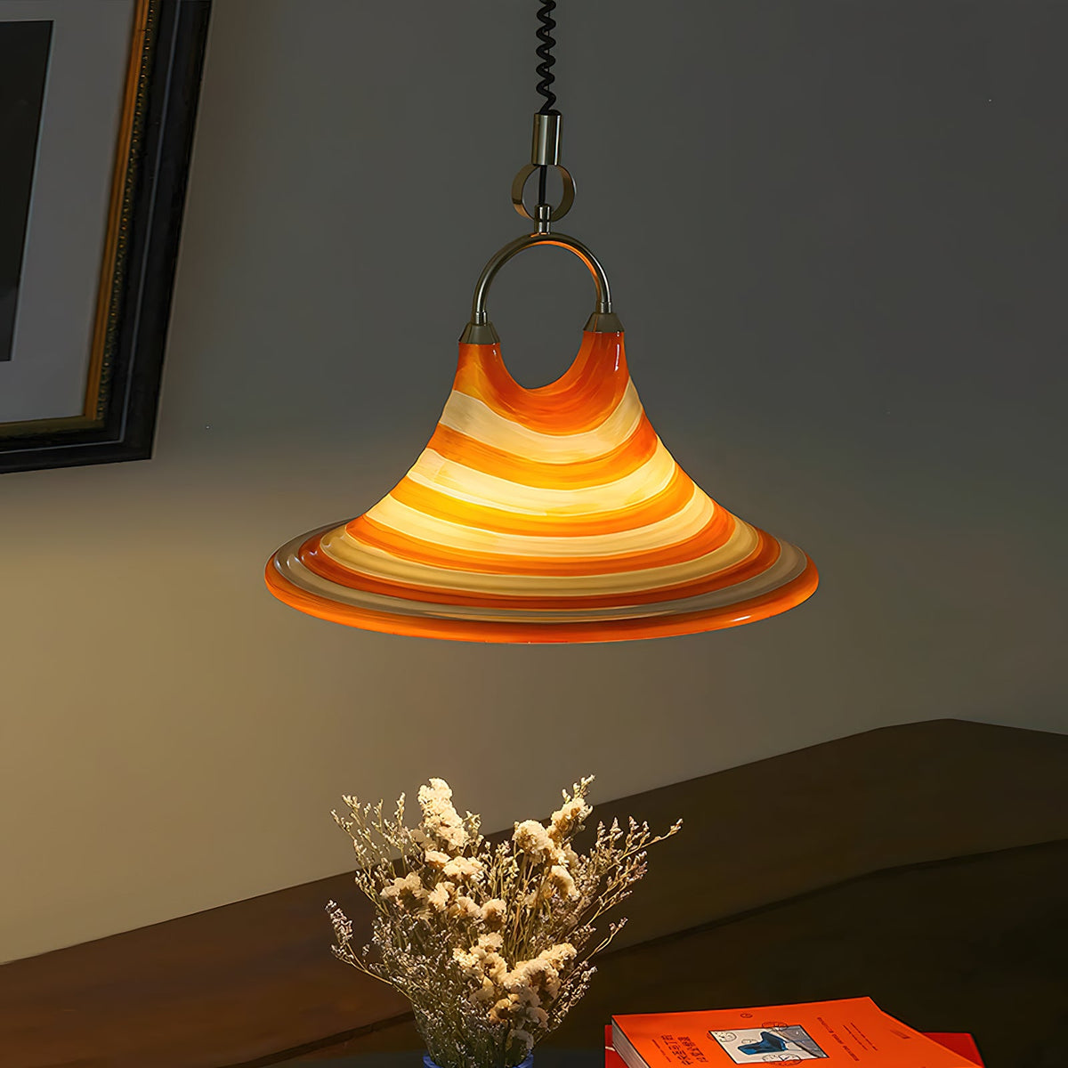 Carlo Trumpet Pendant Lamp – Orange Striped Trumpet Dual-Light Pendant