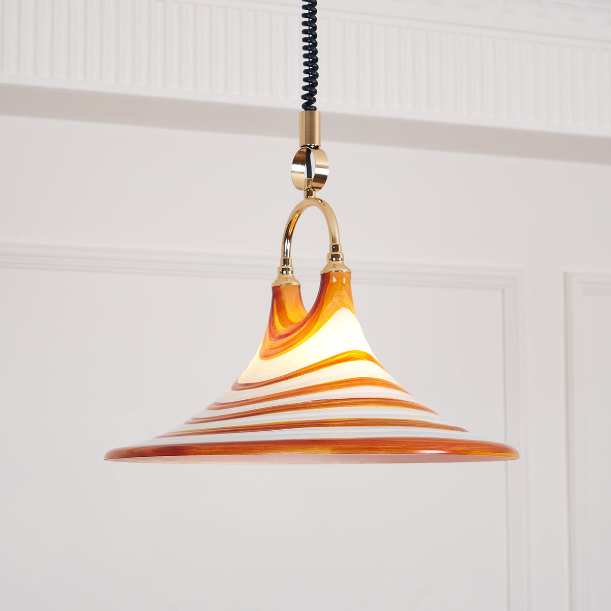 Carlo Trumpet Pendant Lamp – Orange Striped Trumpet Dual-Light Pendant